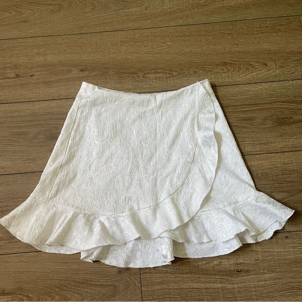 Aqua White Wrap Mini Skirt with Ruffles